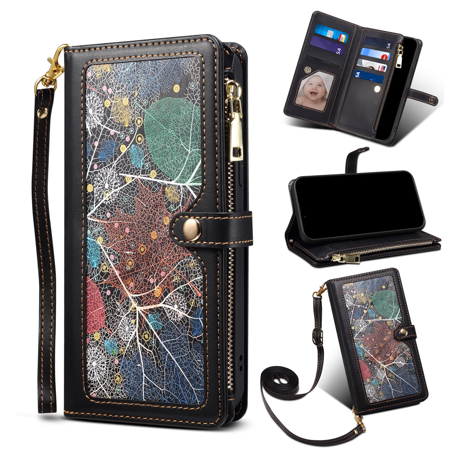 ESEBLE Galaxy Series Wallet Leather Phone Case for iPhone 15 Plus RFID Blocking Zipper Pocket Phone Stand Cover ESEBLE Galaxy Series Wallet Leather Phone Case for iPhone 15 Plus RFID Blocking Zipper Pocket Phone Stand Cover